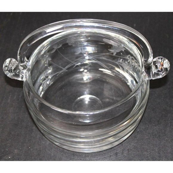 Vintage Lead Crystal Glass Basket with Etched Floral Design - Picture 3 of 10